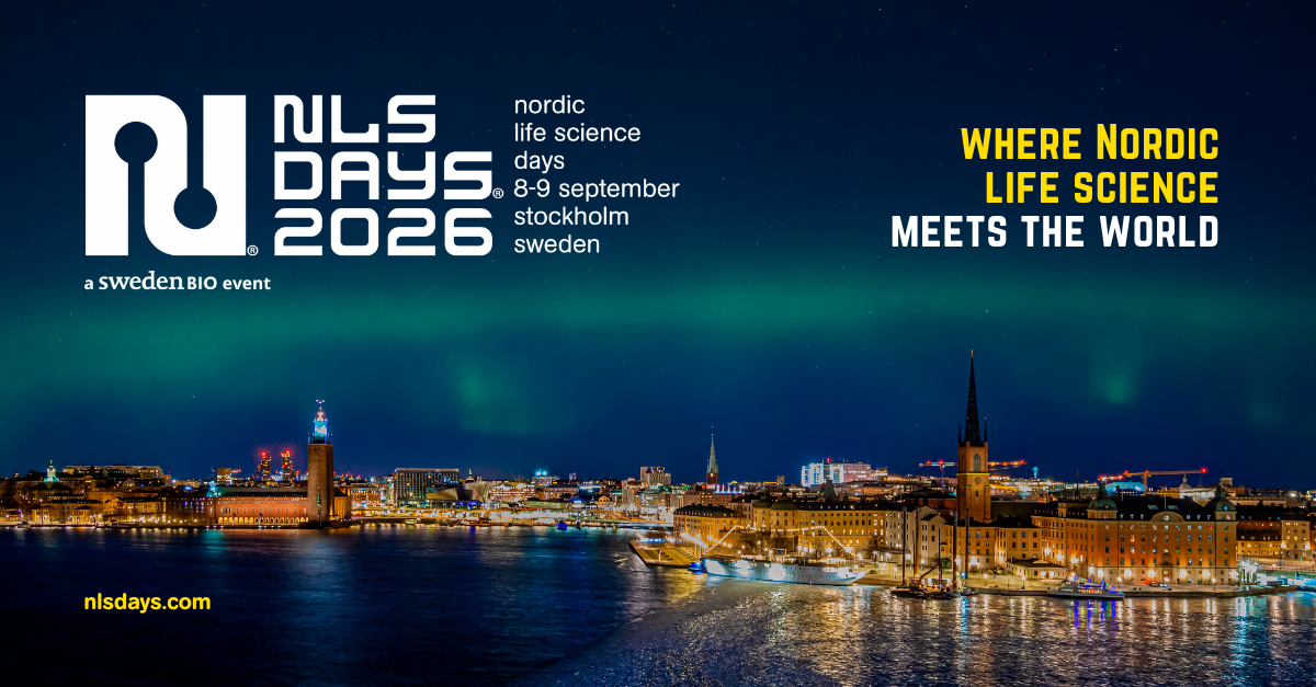 Nordic Life Science Days 2026, Stockholm 8–9 september, med Stockholms stadssiluett och norrsken.